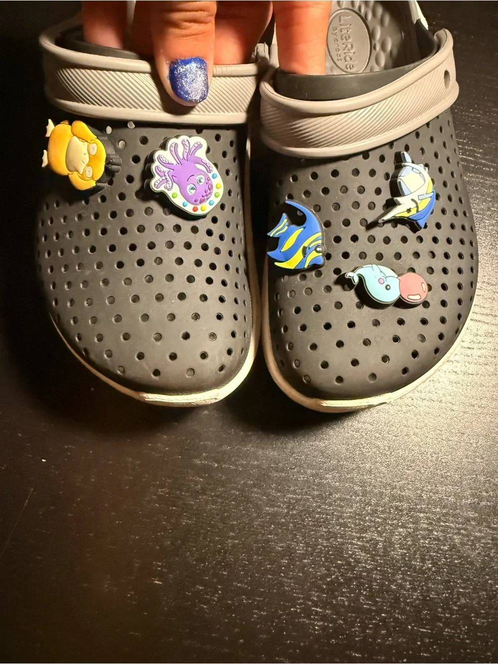 Crocs Clogs J2 Kids LiteRidw Black&Gray - Used - Great Condition .
